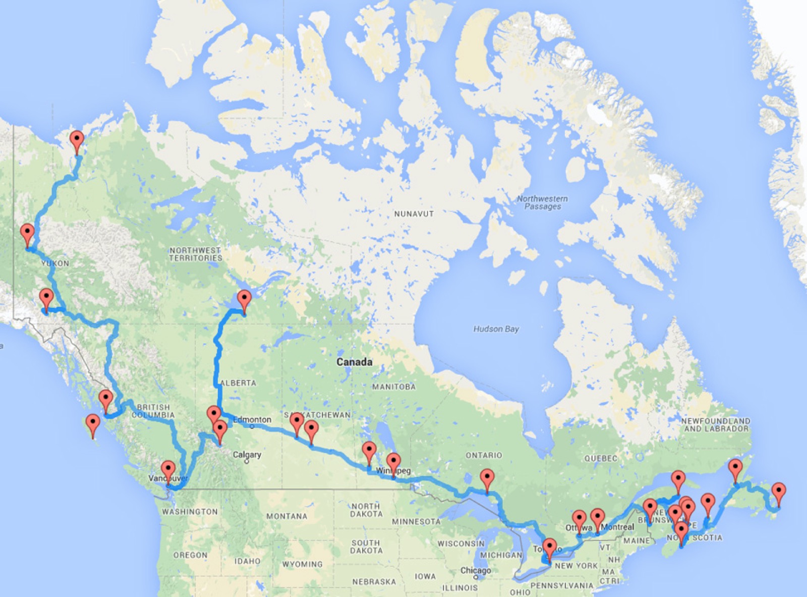 According to Science this is the Ultimate Canadian Road Trip