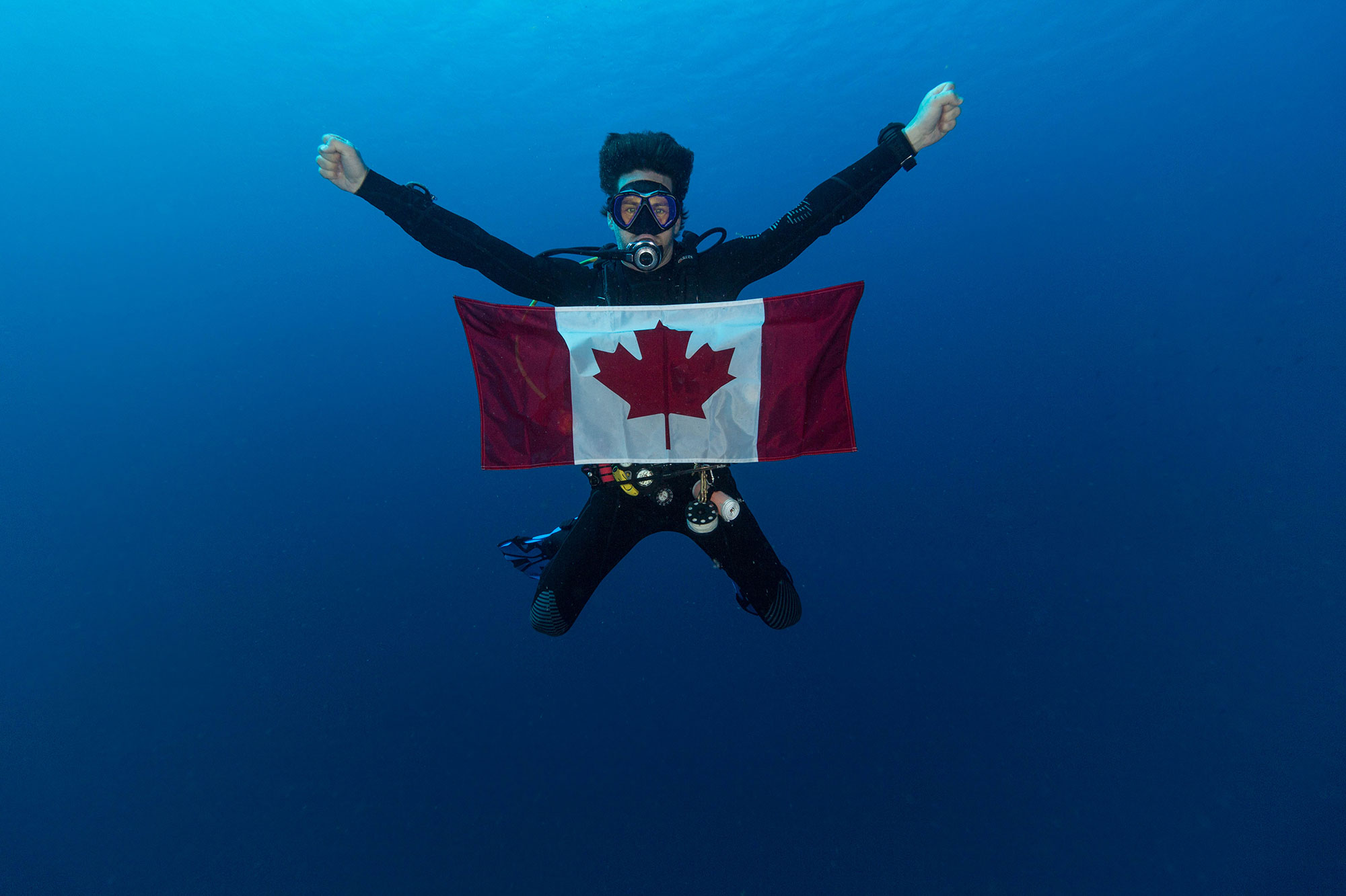 Scuba Diver with a Canadian Flag